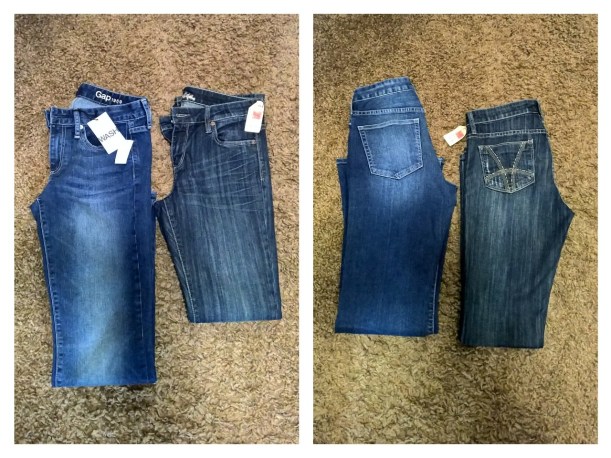 Side by side, front and back. G.ap on your left, Kut from the Kloth on your right